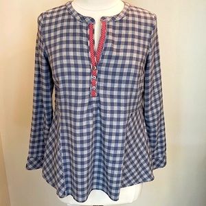 J. Jill Grey Blue Red Gingham Checked Long Sleeve Flowy CottageCore Top Size XS